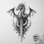 Tattoo sketch dragon with a sword – tattoo sketch (№1756004989_0, 24.08.2025 03:09) — tattoovalue.net