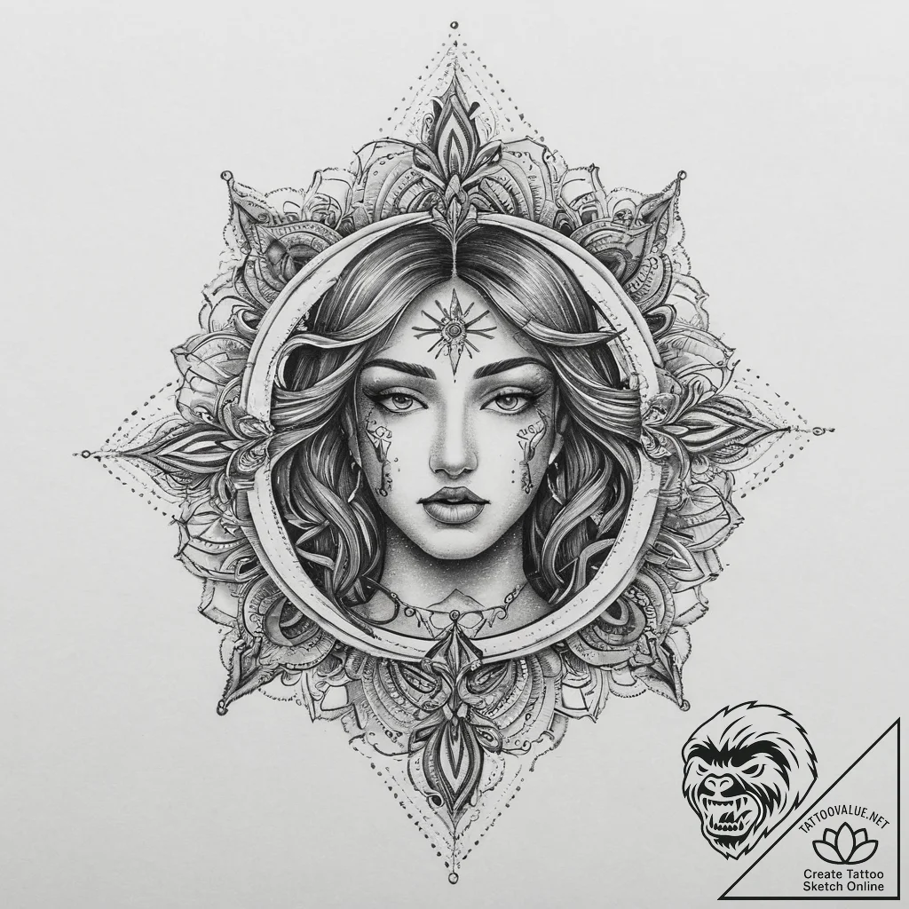 Tattoo sketch sacred scene, tattoo line art,... - tattoo sketch (№1756005595_0, 24.08.2025 03:19) — tattoovalue.net
