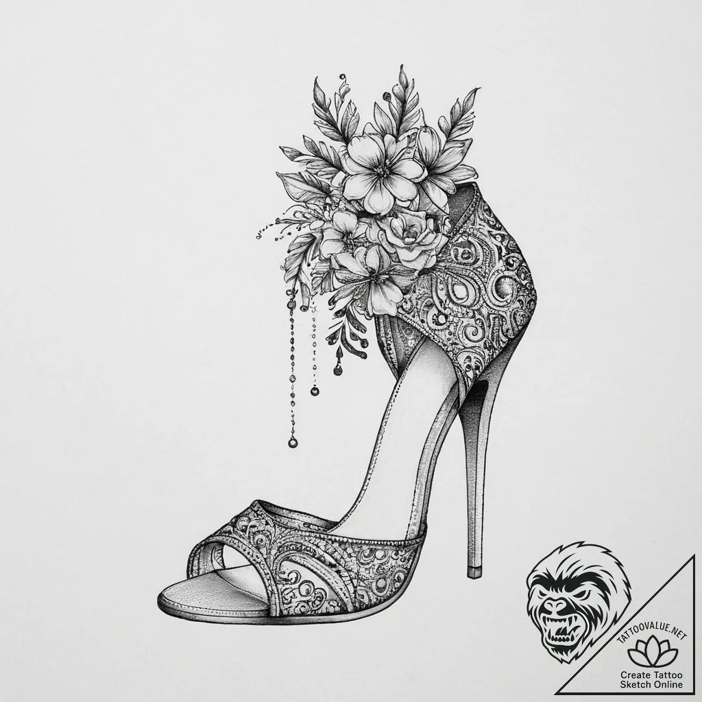 Tattoo sketch high heel tattoo, tattoo flash... - tattoo sketch (№1756006600_0, 24.08.2025 03:36) — tattoovalue.net