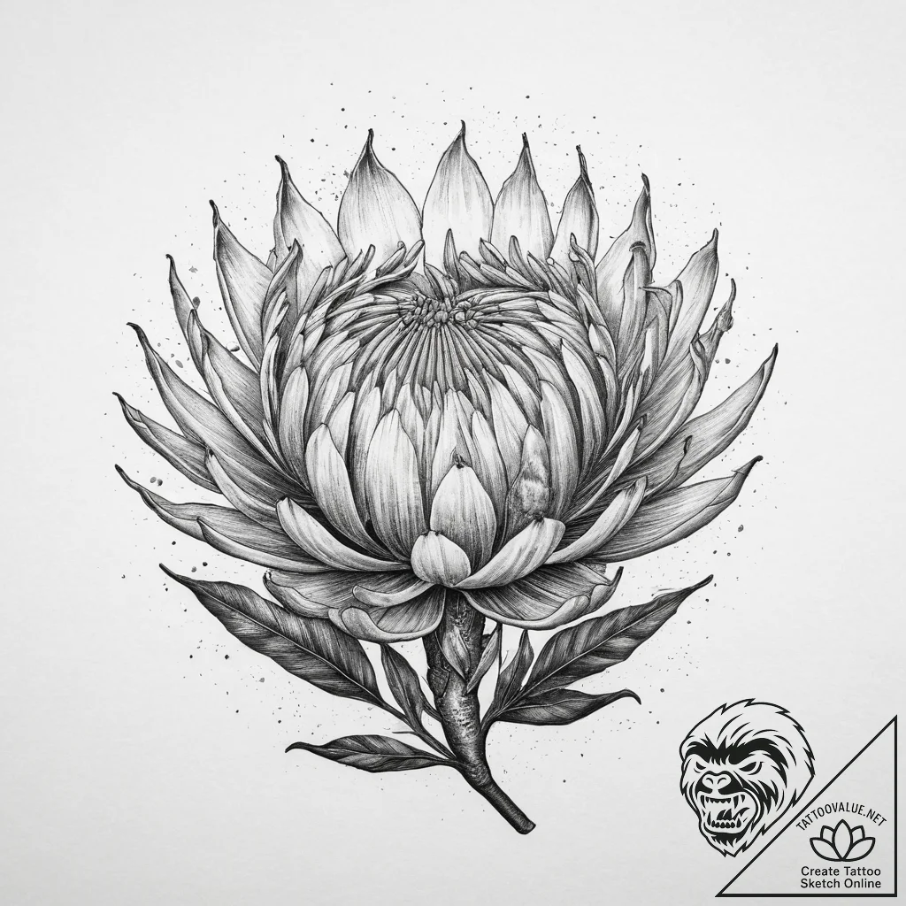 Tattoo sketch king protea, tattoo sketch desi... - tattoo sketch (№1756007199_0, 24.08.2025 03:46) — tattoovalue.net