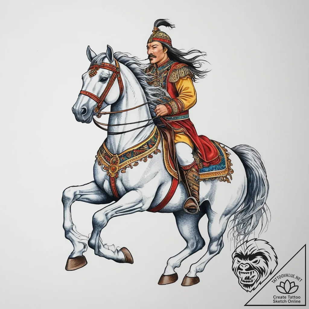 Tattoo sketch genghis khan on a horse, artist... - tattoo sketch (№1756008404_0, 24.08.2025 04:06) — tattoovalue.net