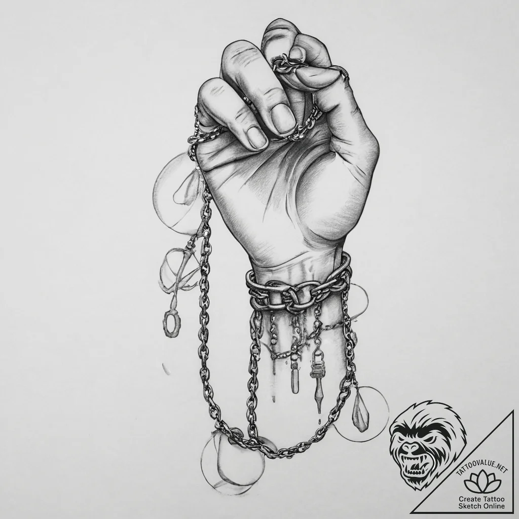Tattoo sketch hands with a ball and chain, ta... - tattoo sketch (№1756008602_0, 24.08.2025 04:10) — tattoovalue.net