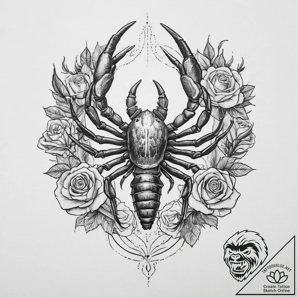 Tattoo sketch scorpion with claws up, tattoo... - tattoo sketch (№1756011019_0, 24.08.2025 04:50) — tattoovalue.net