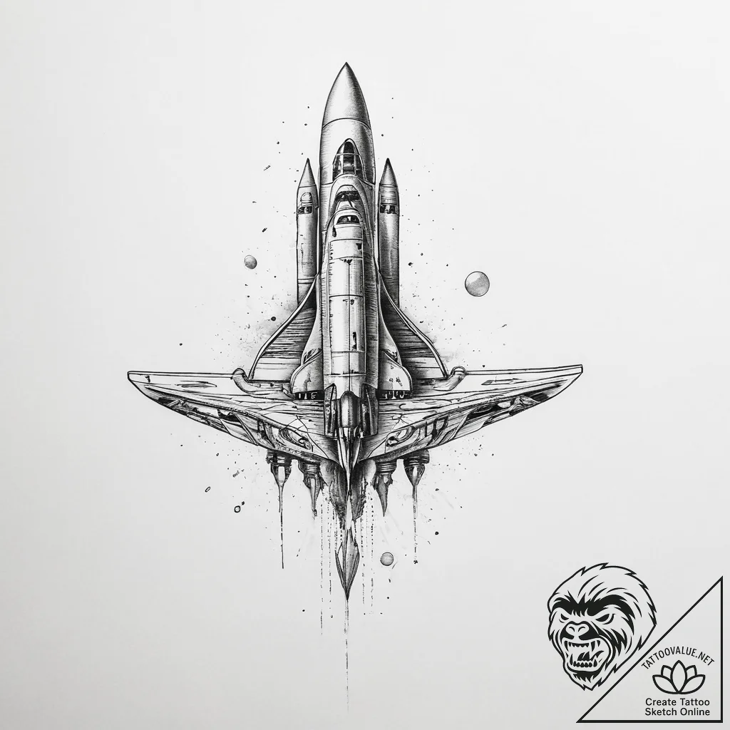 Tattoo sketch space ship tattoo - tattoo sketch (№1756011217_0, 24.08.2025 04:53) — tattoovalue.net