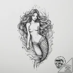 Tattoo sketch mermaid in water, ink illustrat… – tattoo sketch (№1756011818_0, 24.08.2025 05:03) — tattoovalue.net