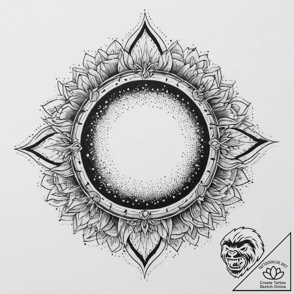 Tattoo sketch узор в виде солнечного затмения... - tattoo sketch (№1756012214_0, 24.08.2025 05:10) — tattoovalue.net