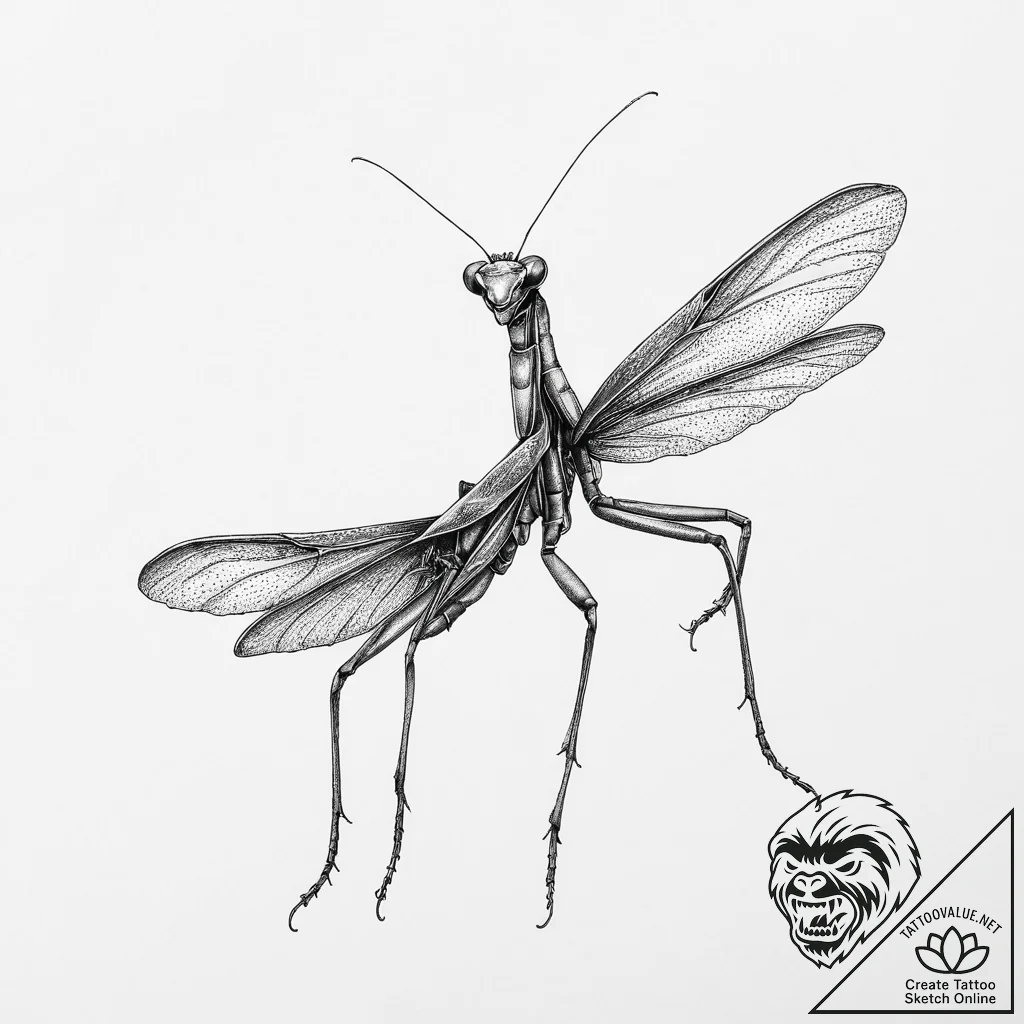 Tattoo sketch praying mantis, tattoo sketch d... - tattoo sketch (№1756014434_0, 24.08.2025 05:47) — tattoovalue.net