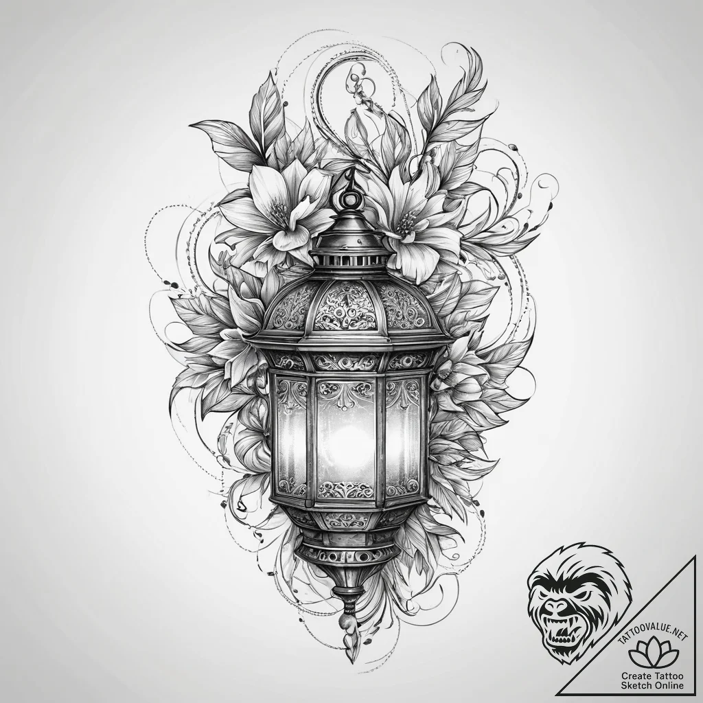Tattoo sketch lantern with a plant inside, co... - tattoo sketch (№1756015650_0, 24.08.2025 06:07) — tattoovalue.net