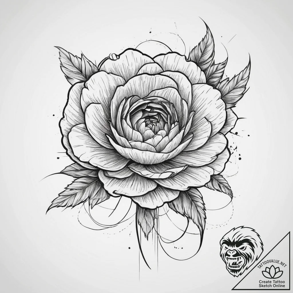Tattoo sketch ranunculus flower, concept art... - tattoo sketch (№1756016249_0, 24.08.2025 06:17) — tattoovalue.net