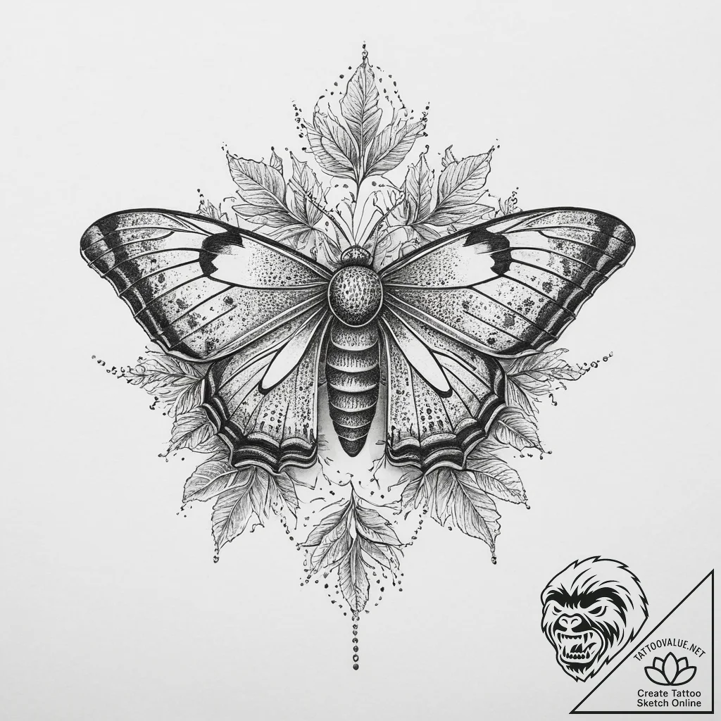 Tattoo sketch fruit tree moth, artistic tatto... - tattoo sketch (№1756016456_0, 24.08.2025 06:20) — tattoovalue.net