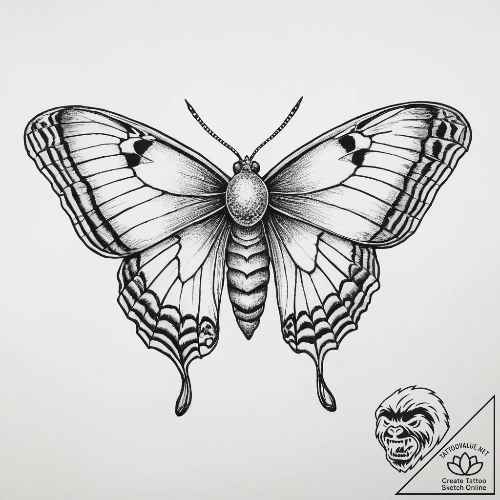Tattoo sketch silk moth, tattoo sketch design... - tattoo sketch (№1756016656_0, 24.08.2025 06:24) — tattoovalue.net