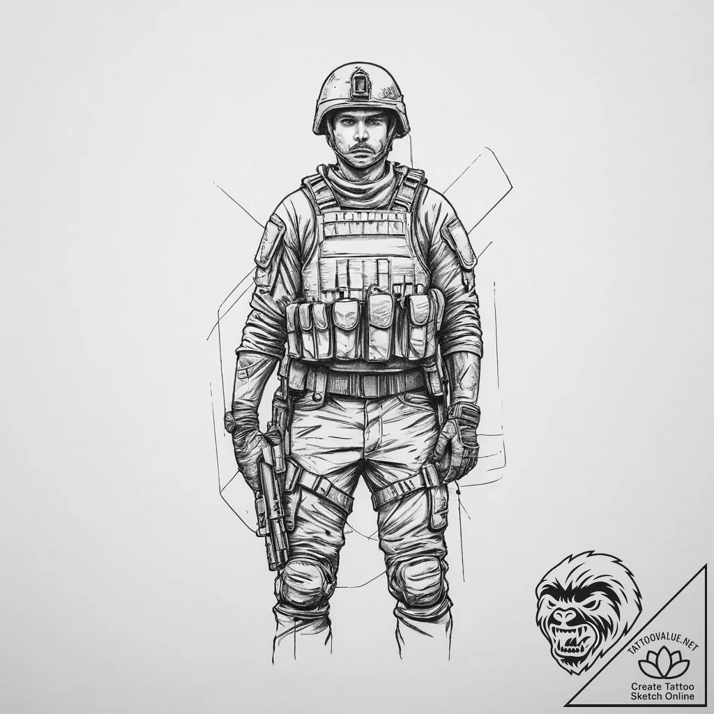 Tattoo sketch soldier with a paper, tattoo li... - tattoo sketch (№1756017473_0, 24.08.2025 06:37) — tattoovalue.net