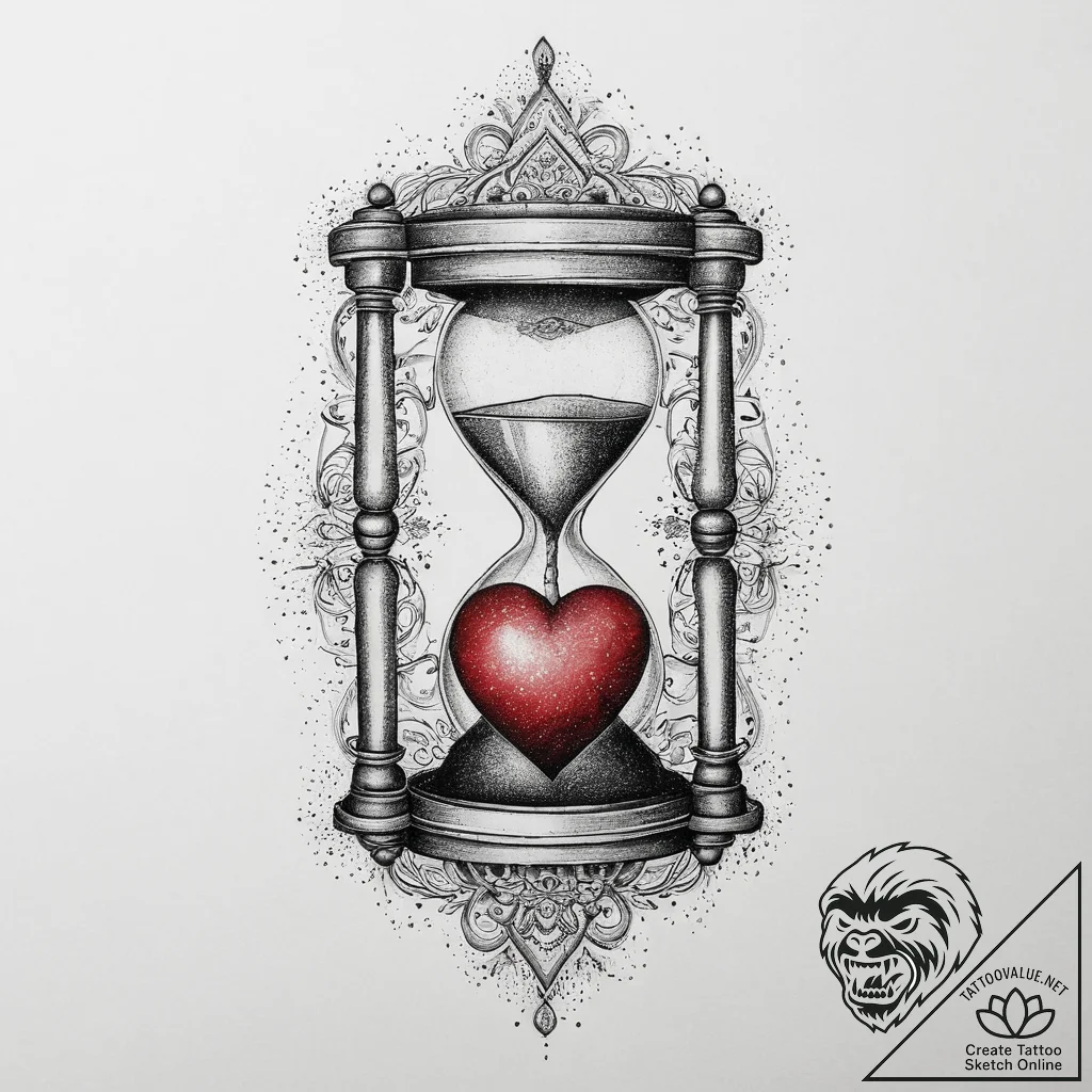 Tattoo sketch hourglass with a heart, tattoo... - tattoo sketch (№1756018481_0, 24.08.2025 06:54) — tattoovalue.net