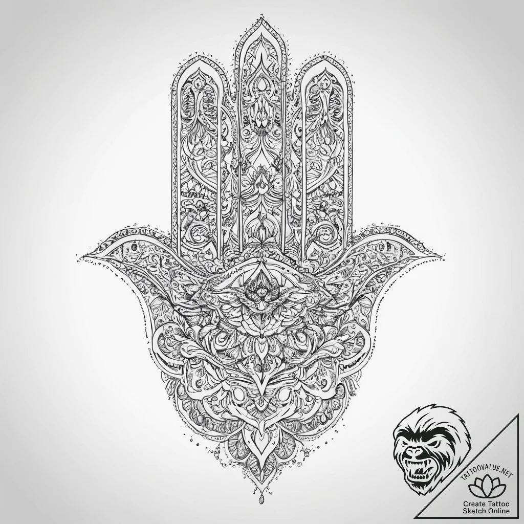 Tattoo sketch hamsa with a quote, tattoo sket... - tattoo sketch (№1756020294_0, 24.08.2025 07:24) — tattoovalue.net