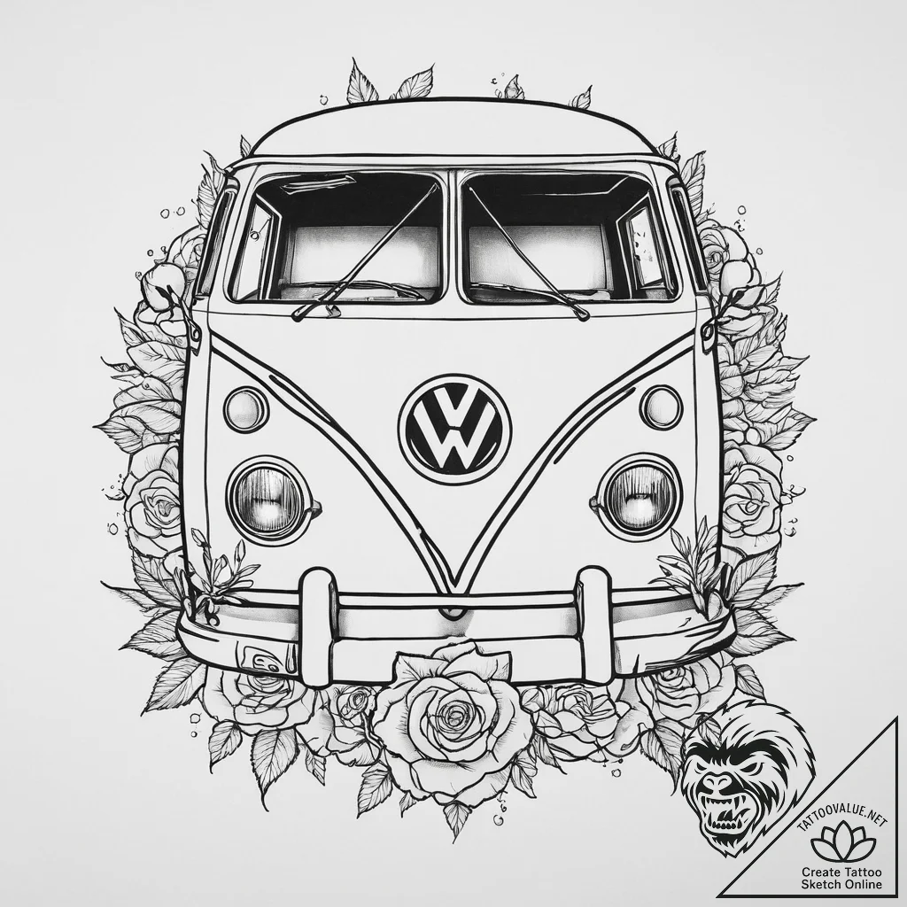 Tattoo sketch hippie vw van, tattoo drawing o... - tattoo sketch (№1756023701_0, 24.08.2025 08:21) — tattoovalue.net