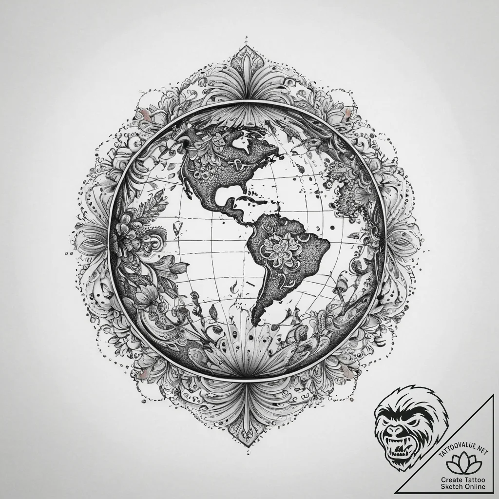 Tattoo sketch globe, tattoo drawing outline,... - tattoo sketch (№1756024095_0, 24.08.2025 08:28) — tattoovalue.net