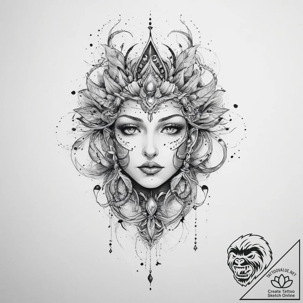 Tattoo sketch mystical character, concept art... - tattoo sketch (№1756025091_0, 24.08.2025 08:44) — tattoovalue.net