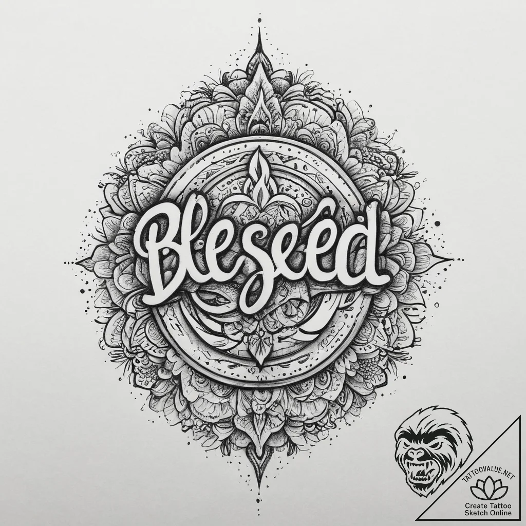 Tattoo sketch blessed are lettering, tattoo s... - tattoo sketch (№1756025890_0, 24.08.2025 08:58) — tattoovalue.net
