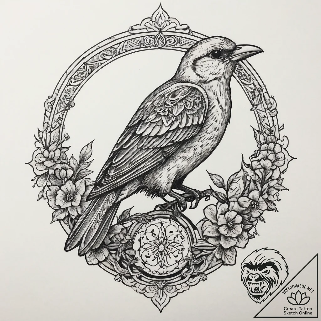 Tattoo sketch bench with a bird, ink illustra... - tattoo sketch (№1756026088_0, 24.08.2025 09:01) — tattoovalue.net