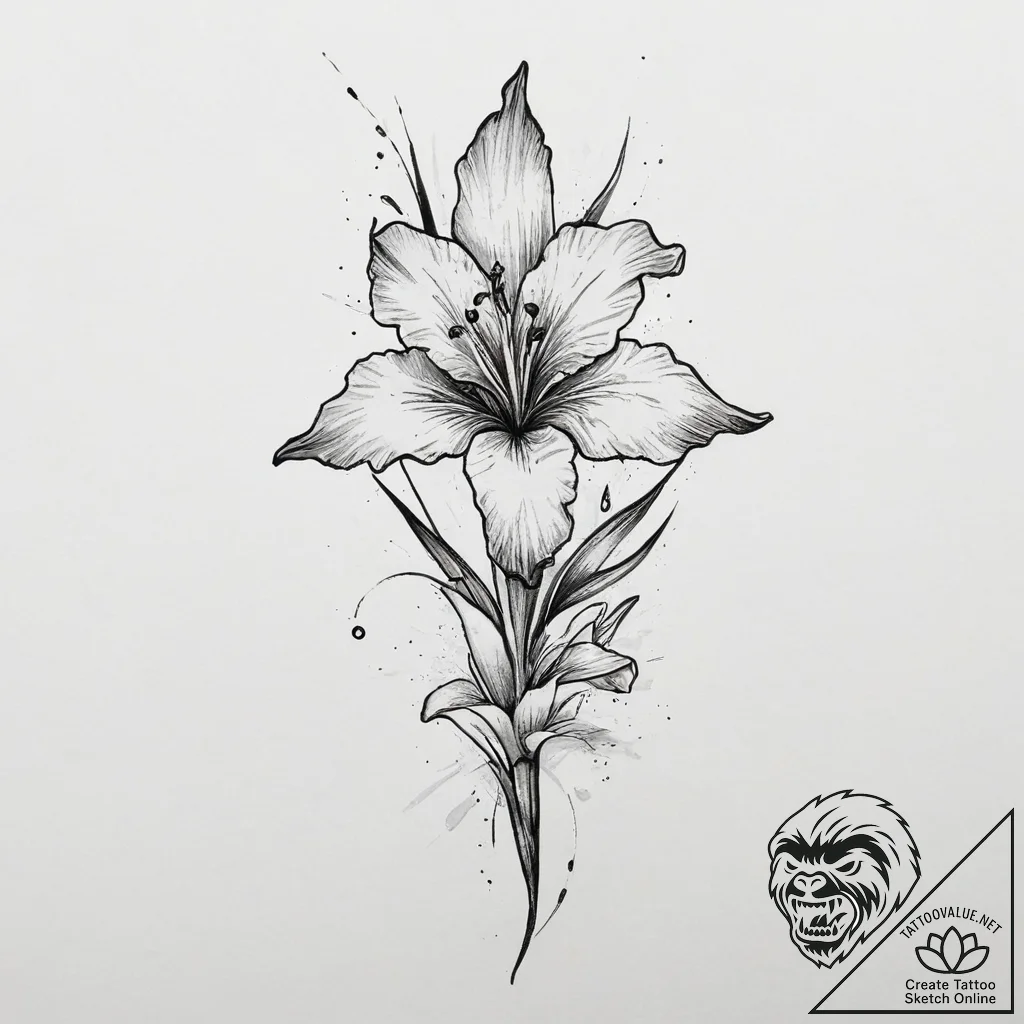 Tattoo sketch gladiolus, tattoo flash sheet d... - tattoo sketch (№1756026688_0, 24.08.2025 09:11) — tattoovalue.net