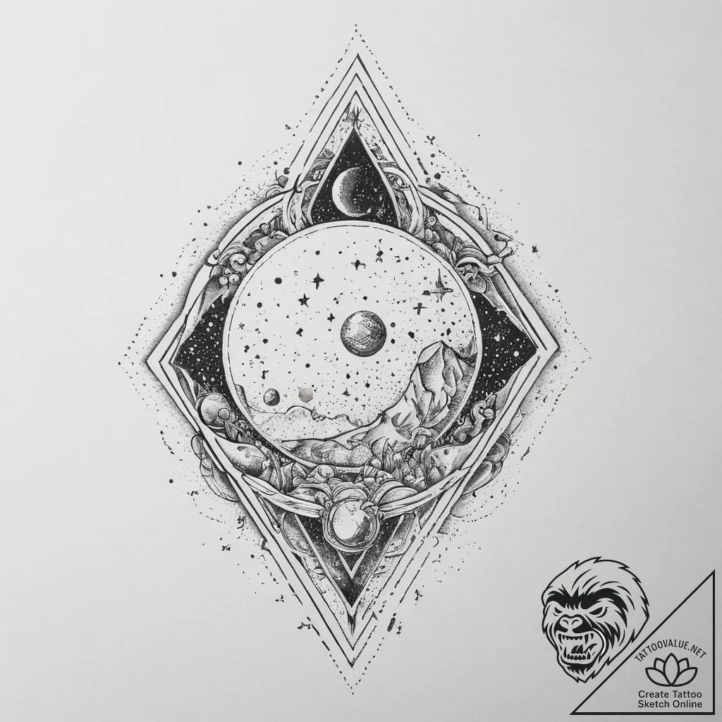 Tattoo sketch cosmic space, tattoo sketch des... - tattoo sketch (№1756027286_0, 24.08.2025 09:21) — tattoovalue.net
