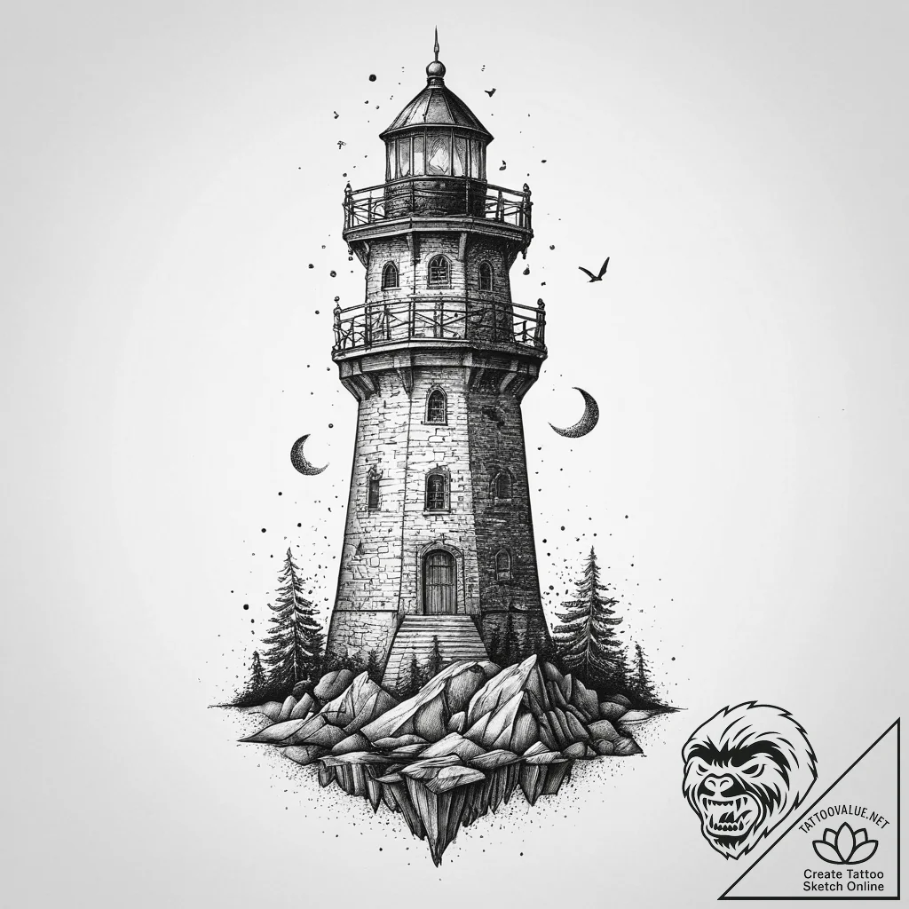 Tattoo sketch wizard's tower, tattoo line art... - tattoo sketch (№1756028901_0, 24.08.2025 09:48) — tattoovalue.net
