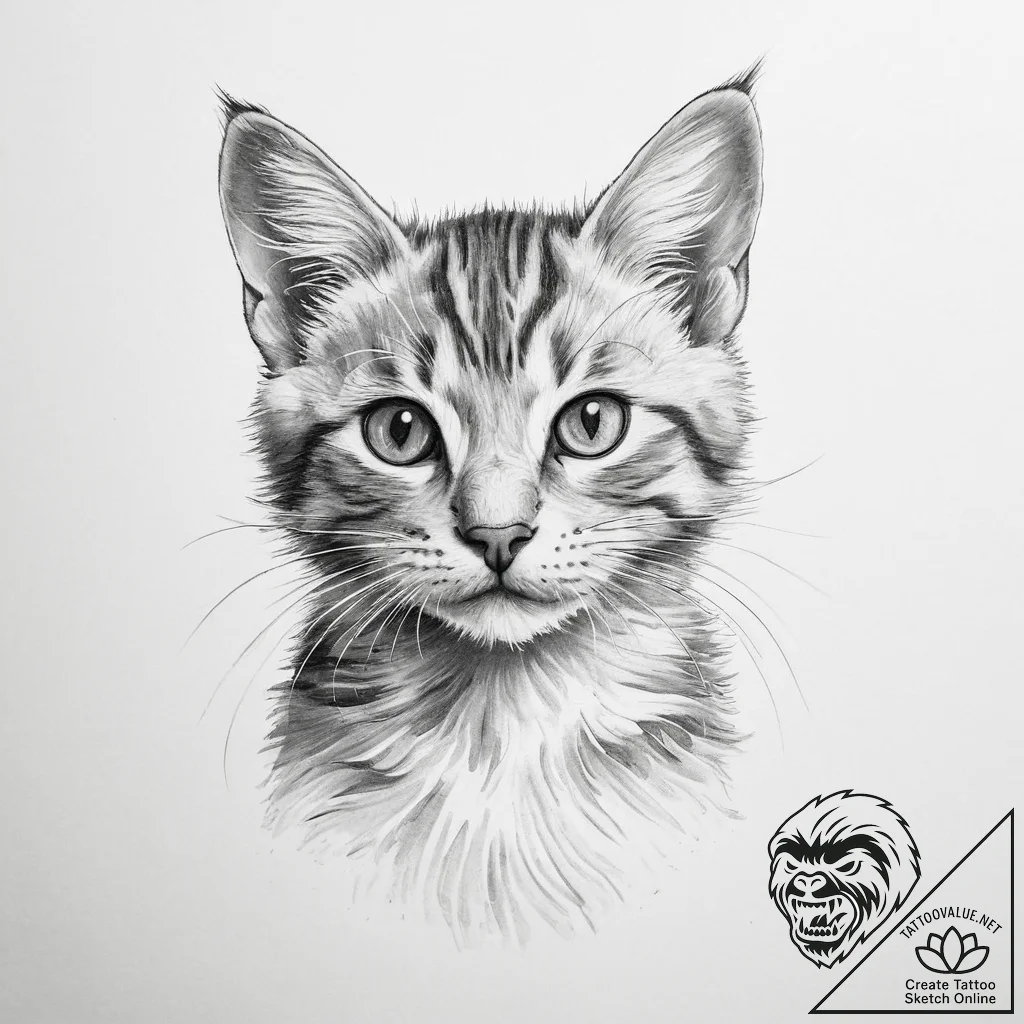 Tattoo sketch playful kitten tattoo - tattoo sketch (№1756030707_0, 24.08.2025 10:18) — tattoovalue.net