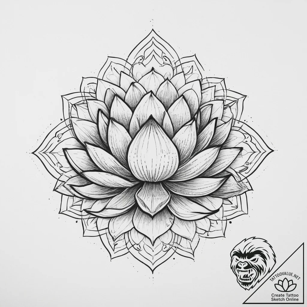 Tattoo sketch lotus flower, ink illustration... - tattoo sketch (№1756031109_0, 24.08.2025 10:25) — tattoovalue.net