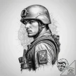 Tattoo sketch soldier with a map, concept art… – tattoo sketch (№1756032732_0, 24.08.2025 10:52) — tattoovalue.net