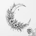 Tattoo sketch celestial plant with a crescent… – tattoo sketch (№1756034940_0, 24.08.2025 11:29) — tattoovalue.net