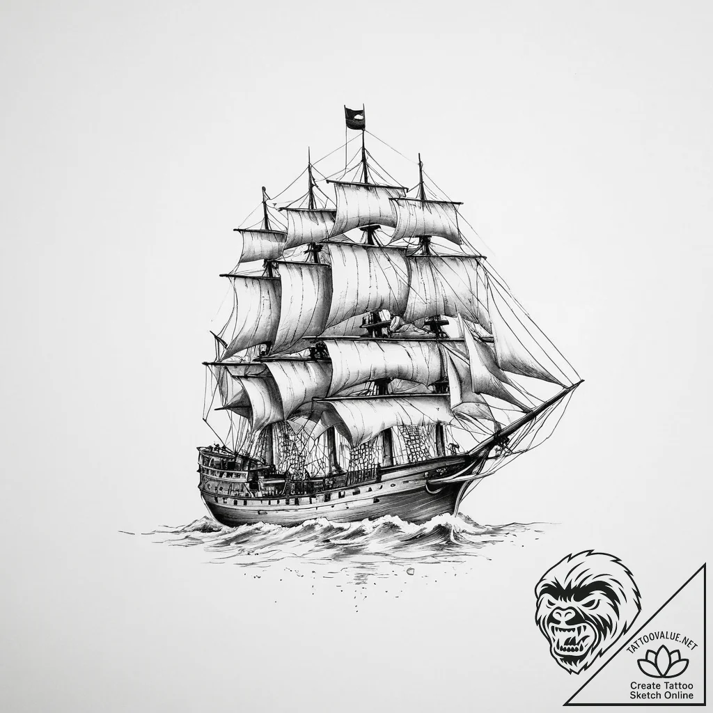 Tattoo sketch ship - tattoo sketch (№1756035342_0, 24.08.2025 11:35) — tattoovalue.net