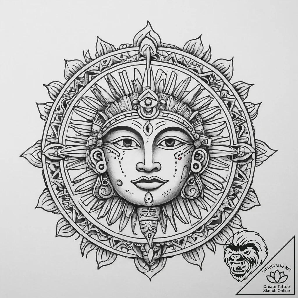 Tattoo sketch mayan sun god, tattoo drawing o... - tattoo sketch (№1756036346_0, 24.08.2025 11:52) — tattoovalue.net