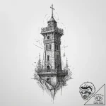 Tattoo sketch tower, tattoo line art, on a cl… – tattoo sketch (№1756039123_0, 24.08.2025 12:38) — tattoovalue.net