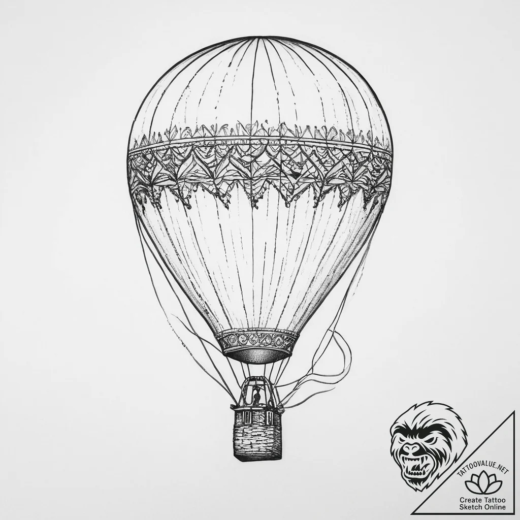 Tattoo sketch hot air ballooning a hot air ba... - tattoo sketch (№1756039321_0, 24.08.2025 12:42) — tattoovalue.net