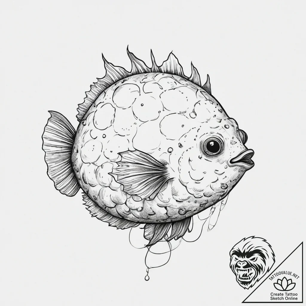 Tattoo sketch balloonfish, tattoo line art, o... - tattoo sketch (№1756041701_0, 24.08.2025 13:21) — tattoovalue.net