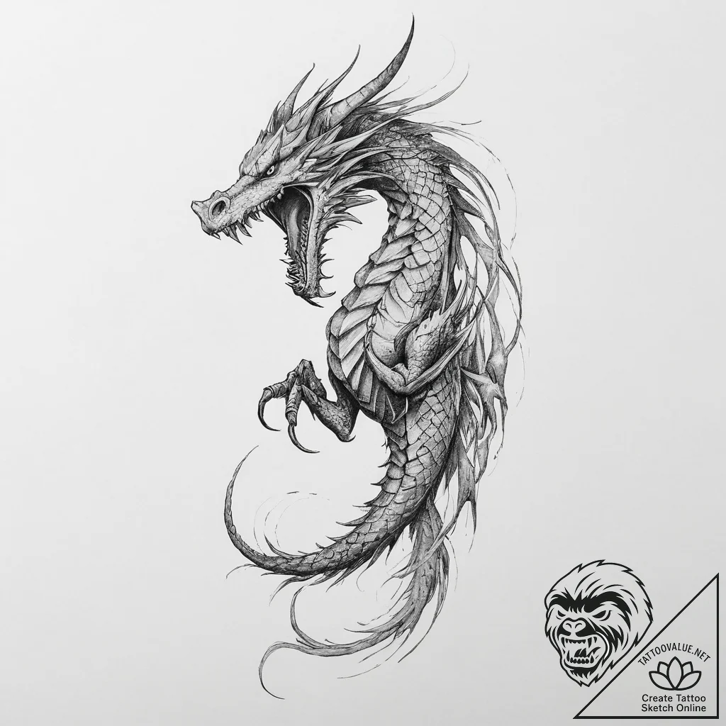 Tattoo sketch wyvern tail - tattoo sketch (№1756043080_0, 24.08.2025 13:44) — tattoovalue.net