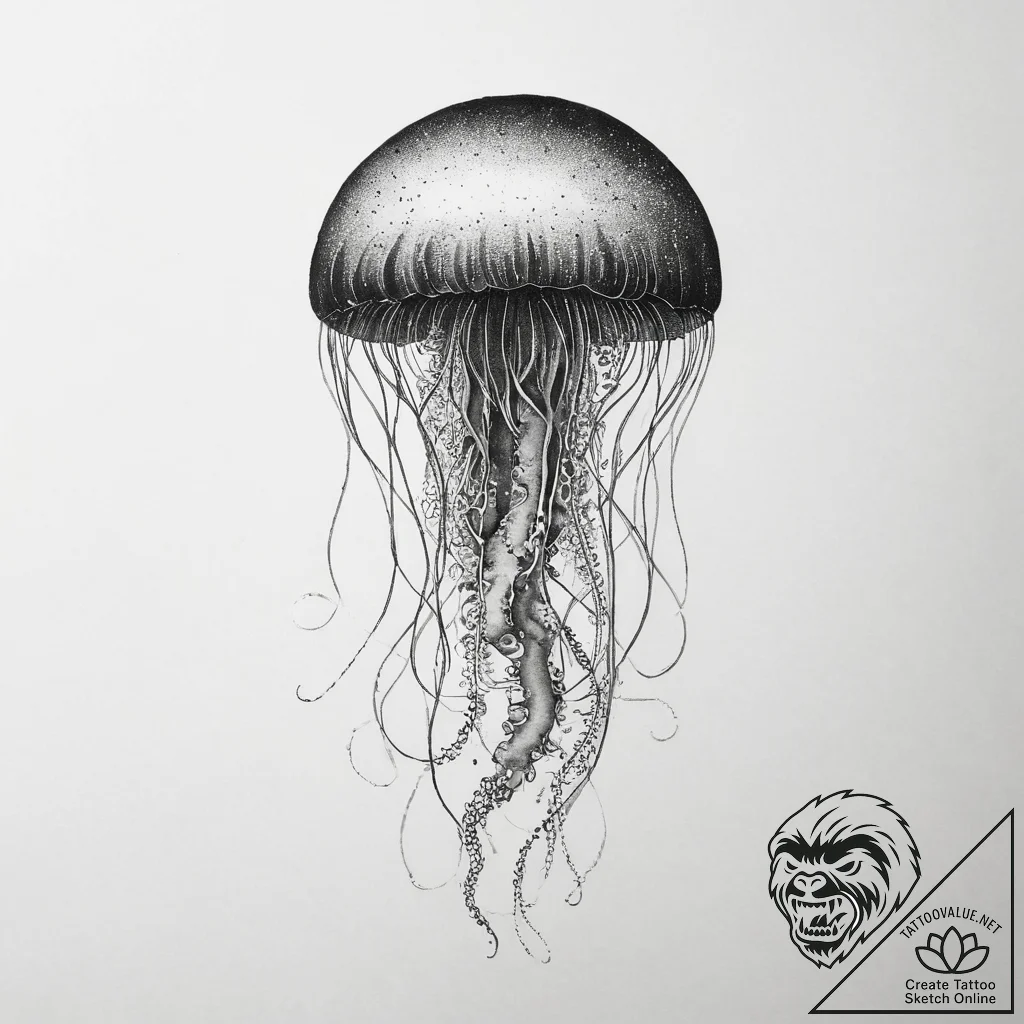 Tattoo sketch graceful jellyfish floating, ta... - tattoo sketch (№1756043277_0, 24.08.2025 13:47) — tattoovalue.net