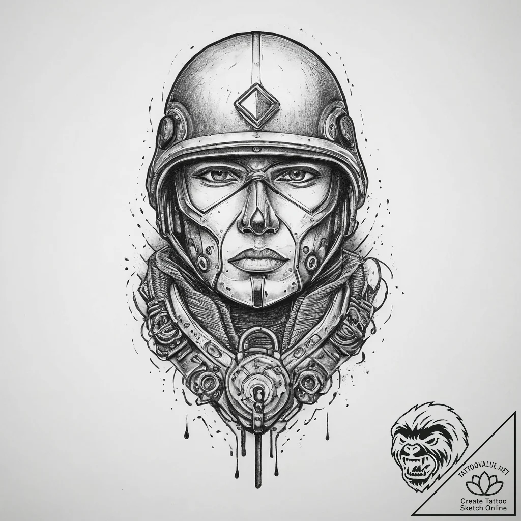 Tattoo sketch soldier with a lock, artistic t... - tattoo sketch (№1756046647_0, 24.08.2025 14:44) — tattoovalue.net