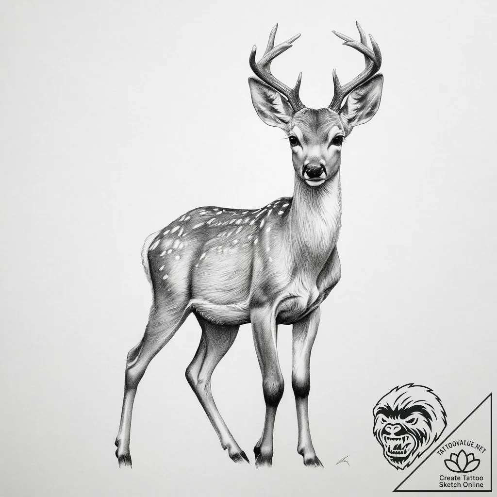 Tattoo sketch graceful fawn tattoo - tattoo sketch (№1756047436_0, 24.08.2025 14:57) — tattoovalue.net