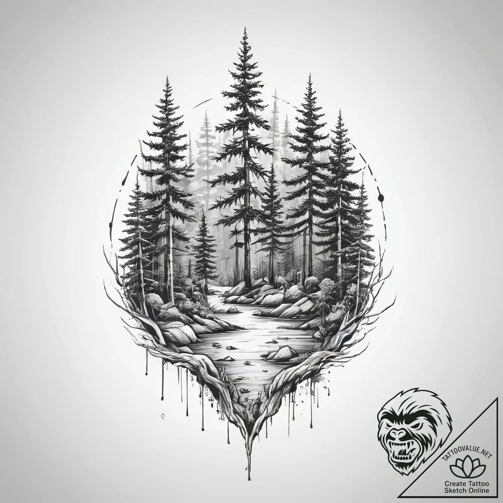 Tattoo sketch forest - tattoo sketch (№1756048222_0, 24.08.2025 15:10) — tattoovalue.net