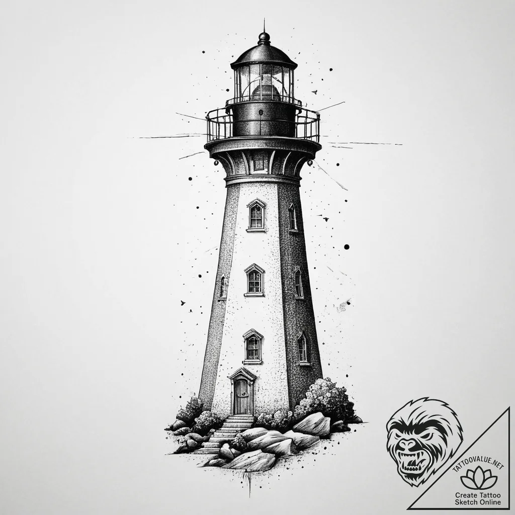 Tattoo sketch lighthouse, ink illustration fo... - tattoo sketch (№1756048614_0, 24.08.2025 15:16) — tattoovalue.net