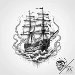Tattoo sketch old ship with a kraken – tattoo sketch (№1756050007_0, 24.08.2025 15:40) — tattoovalue.net