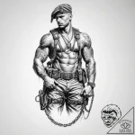 Tattoo sketch soldier with a chain – tattoo sketch (№1756050610_0, 24.08.2025 15:50) — tattoovalue.net