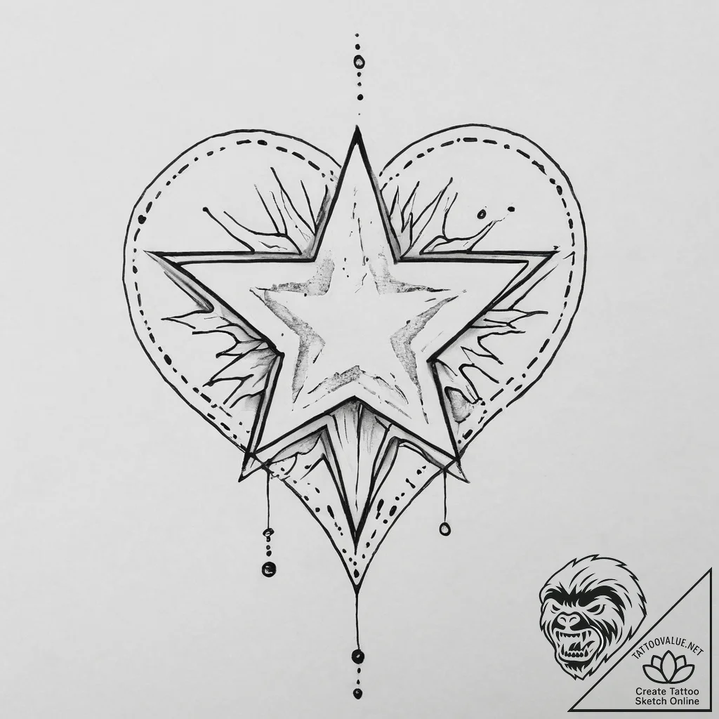 Tattoo sketch emo star and heart, tattoo draw... - tattoo sketch (№1756050809_0, 24.08.2025 15:53) — tattoovalue.net