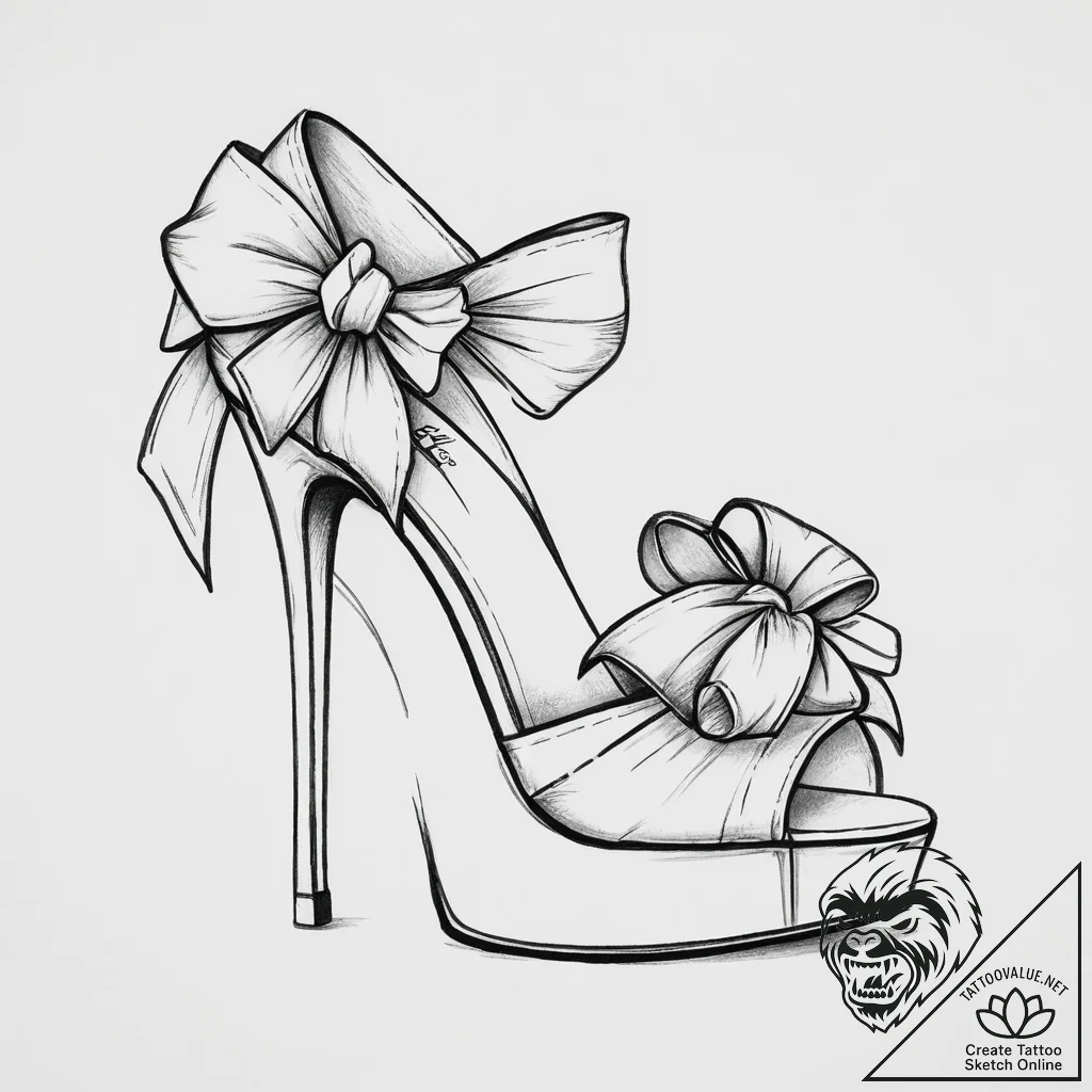Tattoo sketch high heel with bow, tattoo sket... - tattoo sketch (№1756051616_0, 24.08.2025 16:06) — tattoovalue.net