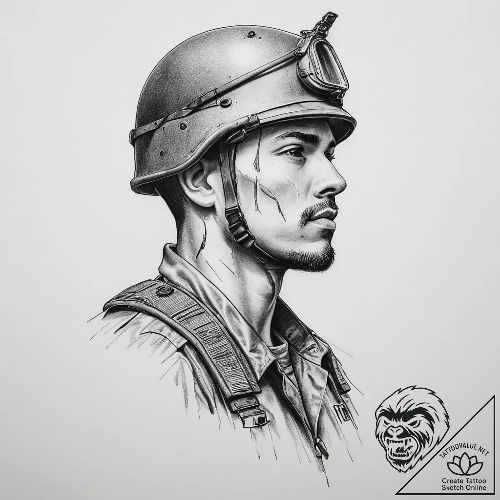 Tattoo sketch soldier with a document, tattoo... - tattoo sketch (№1756052805_0, 24.08.2025 16:26) — tattoovalue.net