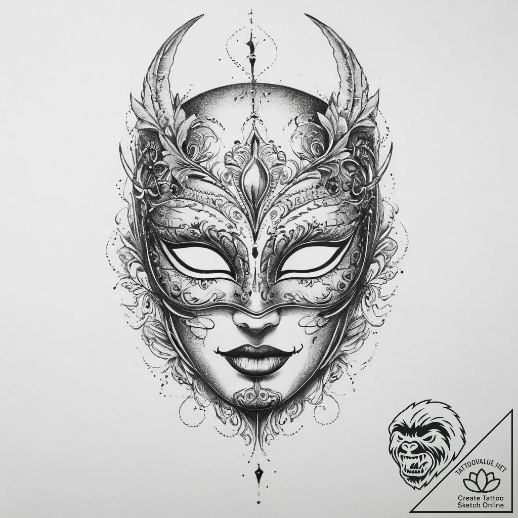 Tattoo sketch masquerade mask tattoo, tattoo... - tattoo sketch (№1756053406_0, 24.08.2025 16:36) — tattoovalue.net