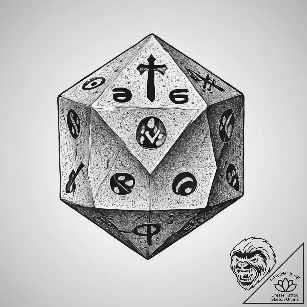 Tattoo sketch geek d20 dice, ink illustration... - tattoo sketch (№1756054196_0, 24.08.2025 16:49) — tattoovalue.net