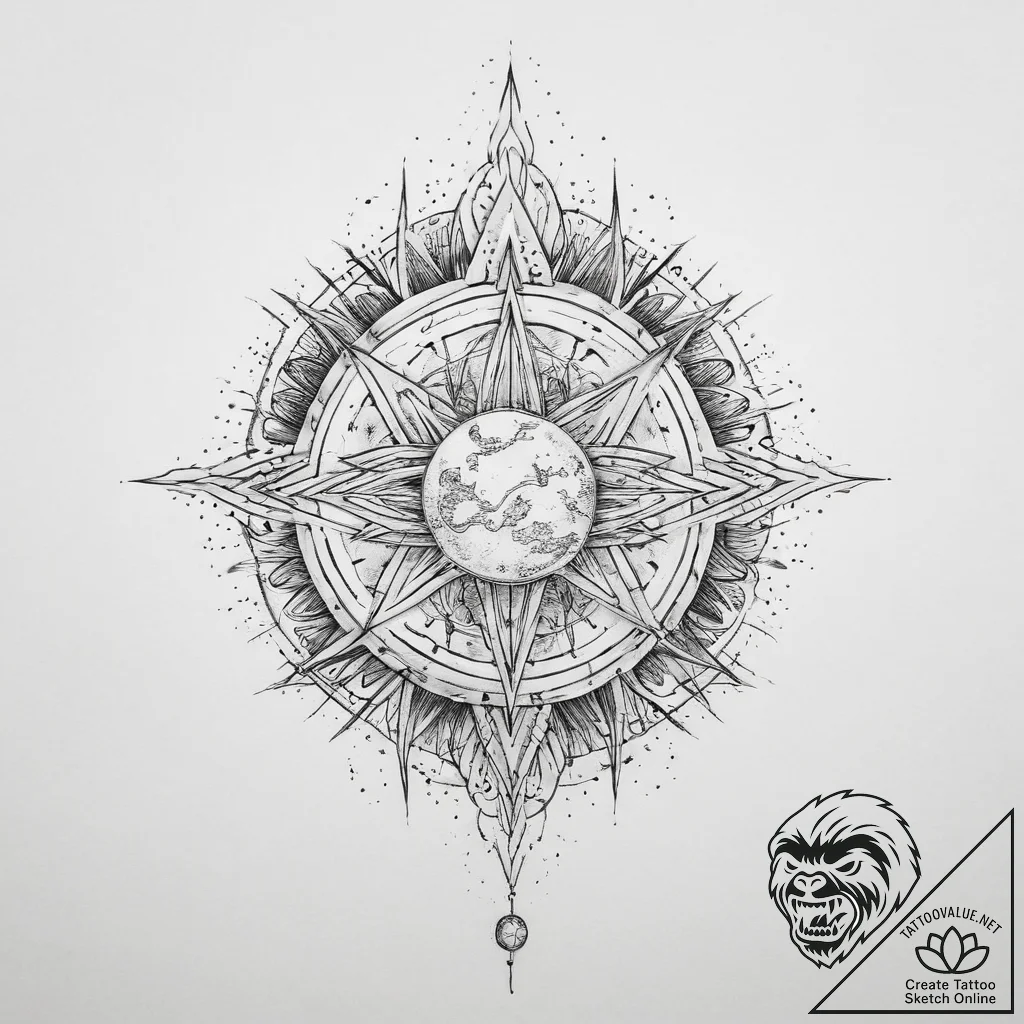 Tattoo sketch cosmic portrayal - tattoo sketch (№1756058337_0, 24.08.2025 17:58) — tattoovalue.net