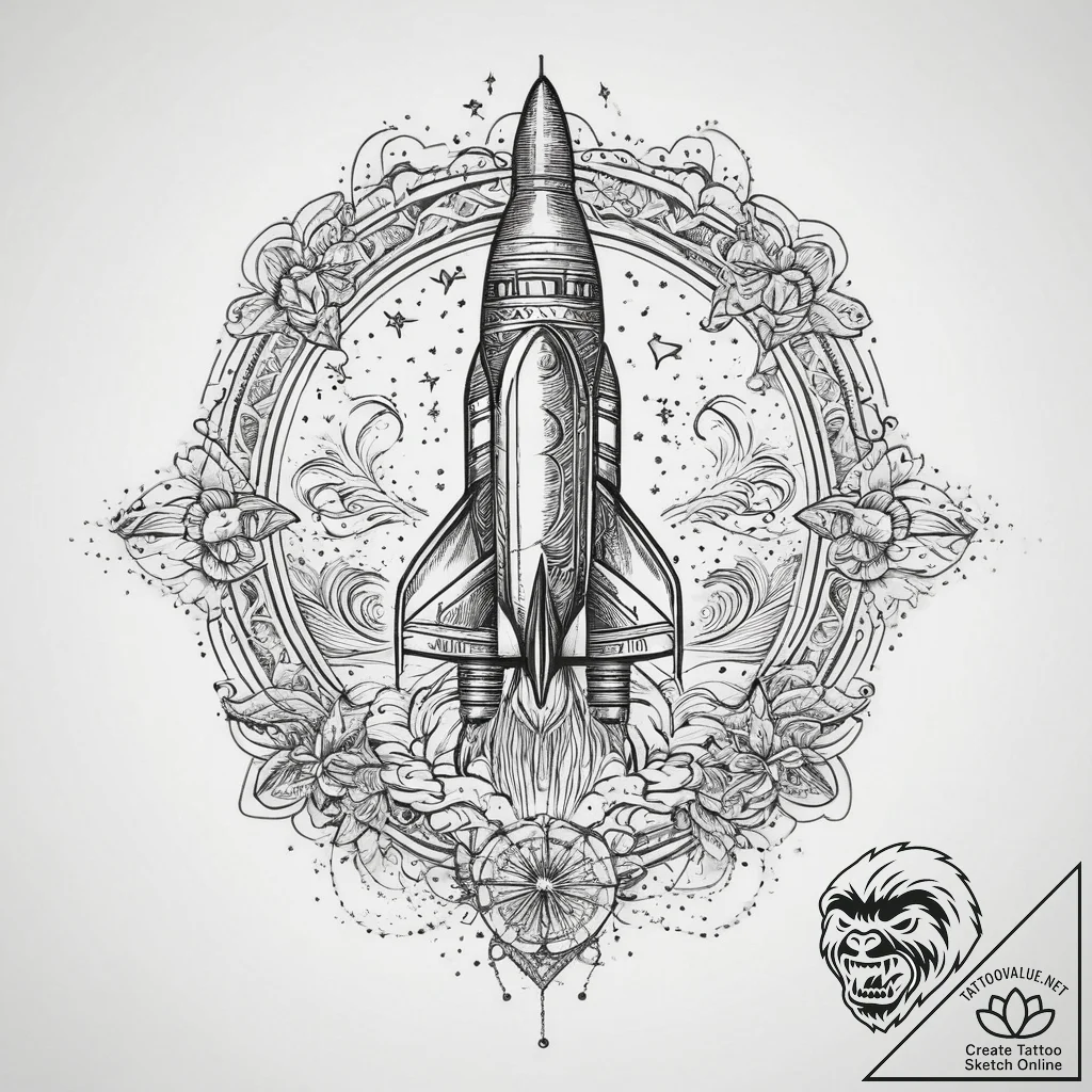 Tattoo sketch rocket flying through stars, co... - tattoo sketch (№1756058534_0, 24.08.2025 18:02) — tattoovalue.net